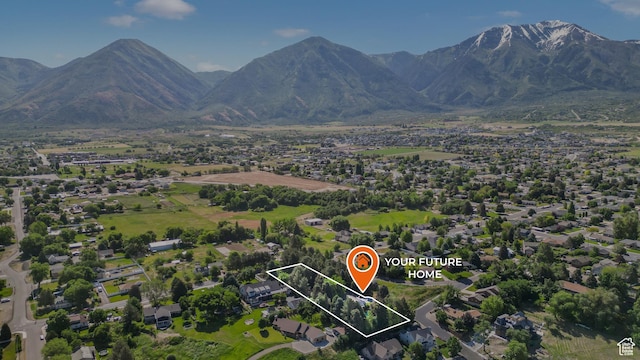 412 S 100 E, Salem, UT 84653 - aerial overview of property's location featuring property boundaries highlighted and a mountainous background
