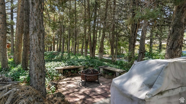 412 S 100 E, Salem, UT 84653 - view of patio featuring an outdoor fire pit and a view of trees
