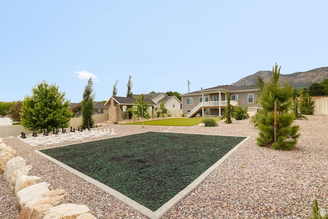915 E 2100 N, North Ogden, UT 84414 - view of yard featuring a residential view, a patio, stairway, and a mountain view