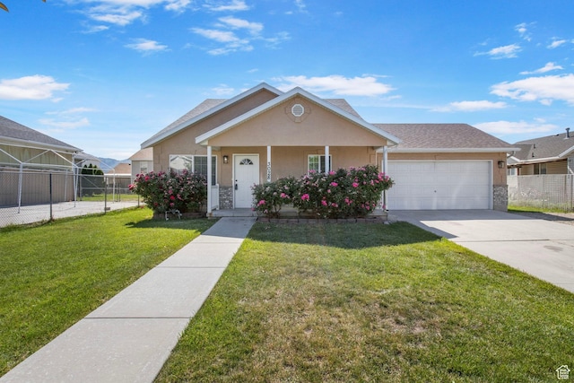 3028 S Burdock Dr, West Valley City, UT 84128 - view of front of house with a garage, driveway, stucco siding, and a porch