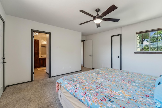 6530 Snow View Dr, Park City, UT 84098 - bedroom with carpet floors, a ceiling fan, ensuite bathroom, and baseboards