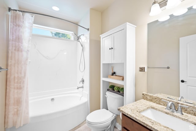12568 S Bridal Veil Dr W, Riverton, UT 84065 - full bathroom with vanity, shower / bathtub combination with curtain, and toilet