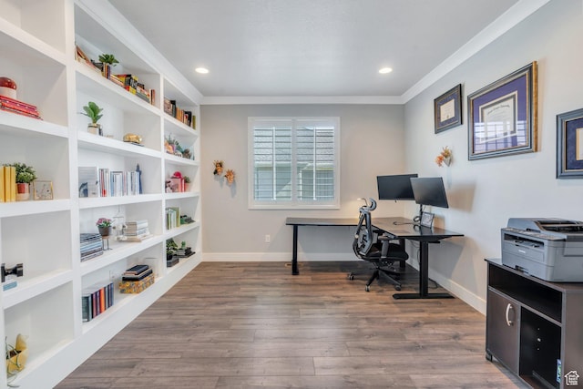 15058 S Spring Canyon Dr, Herriman, UT 84096 - office with wood finished floors, crown molding, baseboards, and recessed lighting