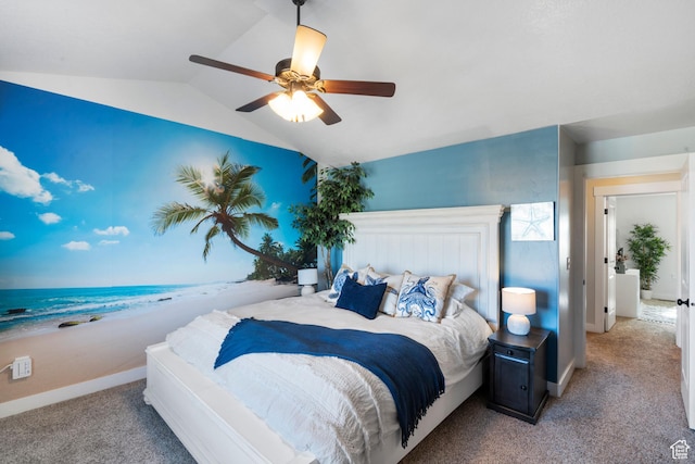 3547 E Jacobs Way, Eagle Mountain, UT 84005 - carpeted bedroom featuring lofted ceiling, baseboards, ceiling fan, and view of water and beach