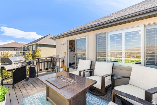3547 E Jacobs Way, Eagle Mountain, UT 84005 - wooden deck featuring an outdoor fire pit and grilling area