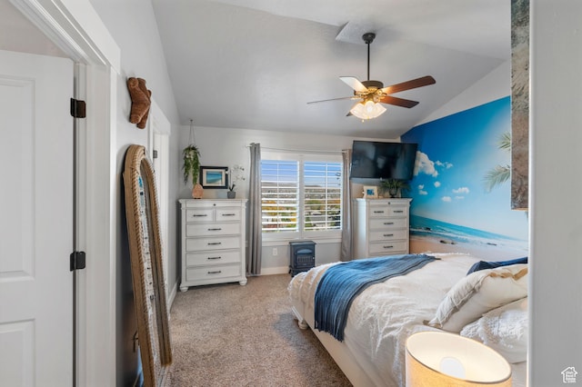 3547 E Jacobs Way, Eagle Mountain, UT 84005 - carpeted bedroom with vaulted ceiling, a ceiling fan, and baseboards