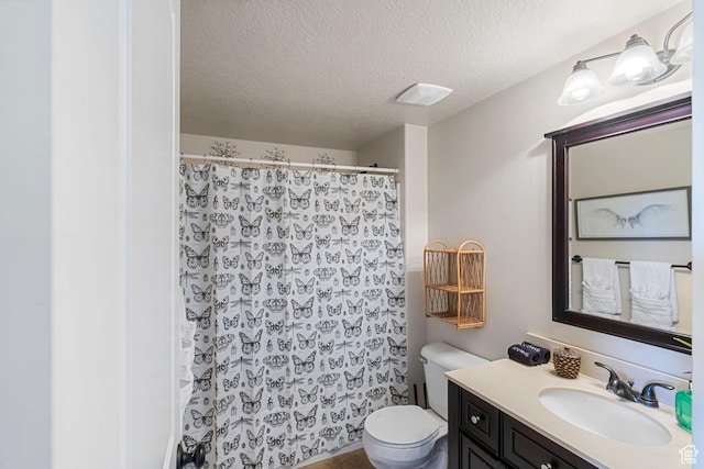3547 E Jacobs Way, Eagle Mountain, UT 84005 - full bathroom featuring vanity, a textured ceiling, toilet, and curtained shower