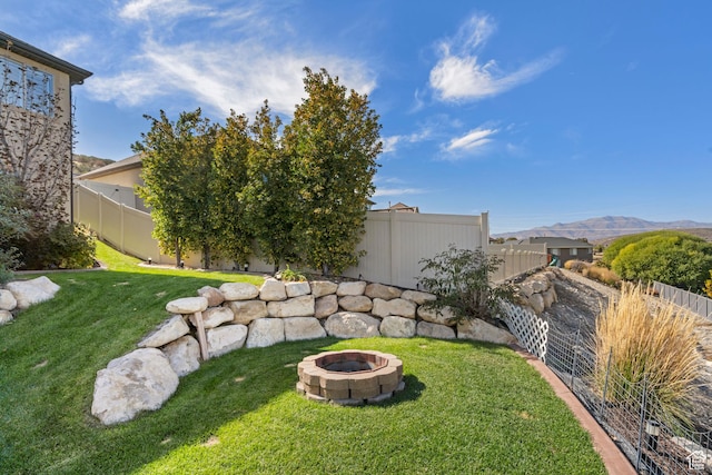 3547 E Jacobs Way, Eagle Mountain, UT 84005 - view of yard with a fire pit and a mountain view