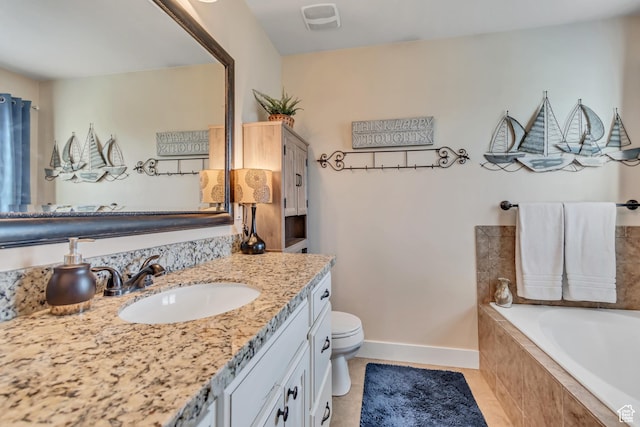 3547 E Jacobs Way, Eagle Mountain, UT 84005 - full bathroom featuring vanity, a bath, toilet, baseboards, and tile patterned flooring