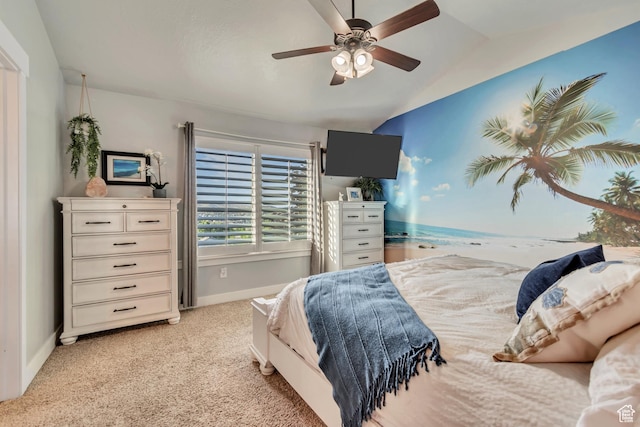 3547 E Jacobs Way, Eagle Mountain, UT 84005 - bedroom with baseboards, lofted ceiling, carpet flooring, and a ceiling fan