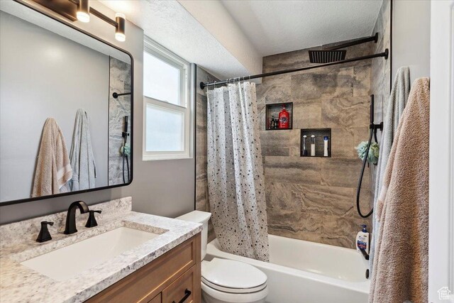 1602 E 2550 N, Layton, UT 84040 - full bath featuring toilet, vanity, shower / bath combo with shower curtain, and a textured ceiling