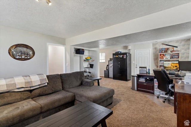 1602 E 2550 N, Layton, UT 84040 - living room featuring an office area, a textured ceiling, and light colored carpet