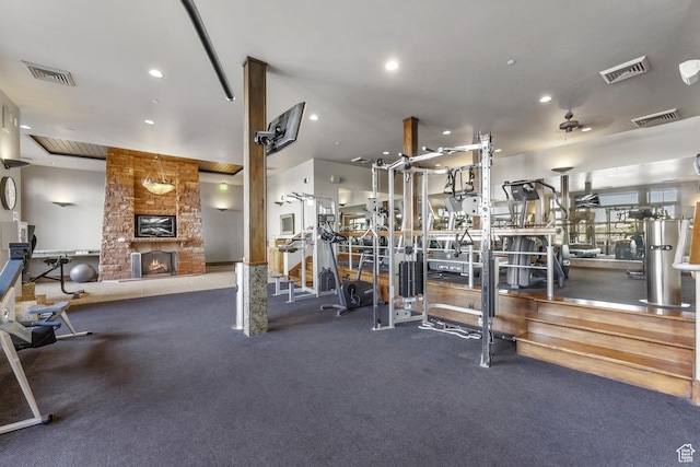 8200 E Royal St Unit 50, Deer Valley, UT 84060 - gym featuring a fireplace and recessed lighting