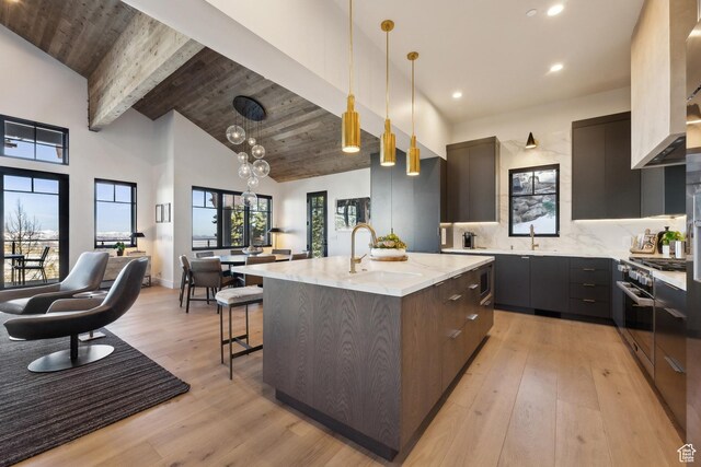 8200 E Royal St Unit 50, Deer Valley, UT 84060 - kitchen featuring a sink, modern cabinets, a center island with sink, hanging light fixtures, and open floor plan