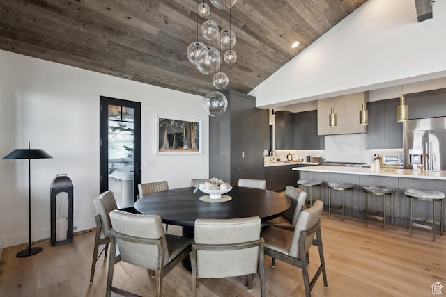 8200 E Royal St Unit 50, Deer Valley, UT 84060 - dining room featuring wooden ceiling, light wood finished floors, and high vaulted ceiling