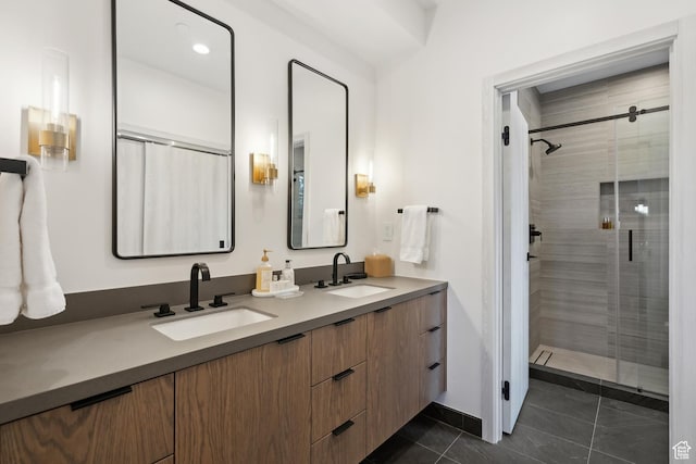8200 E Royal St Unit 50, Deer Valley, UT 84060 - full bathroom featuring double vanity, a stall shower, and tile patterned flooring