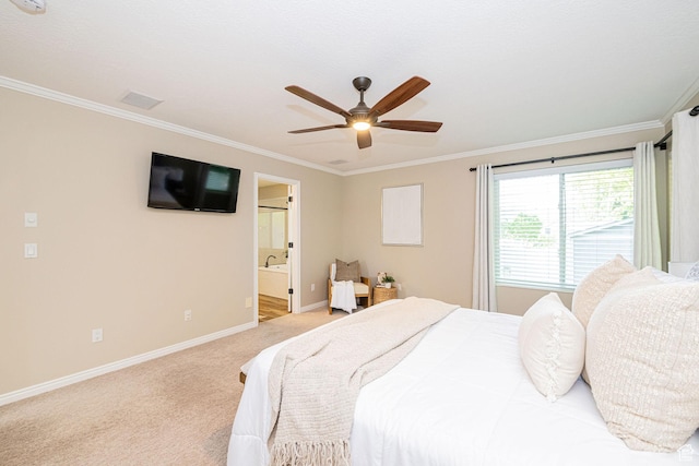 2678 E 25 S, Layton, UT 84040 - bedroom with crown molding, light colored carpet, ensuite bathroom, and ceiling fan