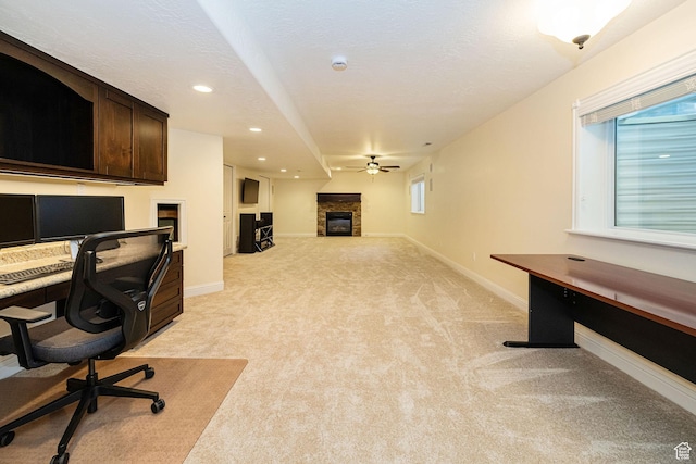 2678 E 25 S, Layton, UT 84040 - office space with light colored carpet, a fireplace, recessed lighting, and ceiling fan