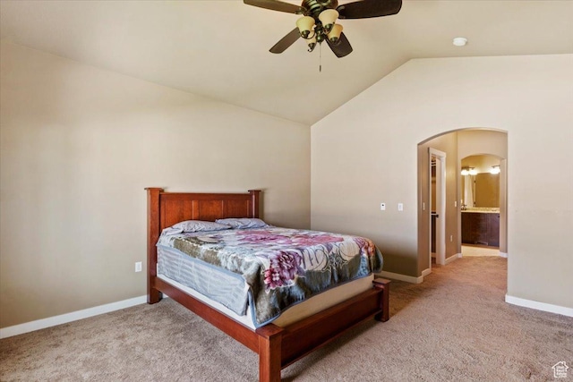 2432 Field Stone Way, Layton, UT 84041 - bedroom with carpet flooring, arched walkways, vaulted ceiling, and baseboards