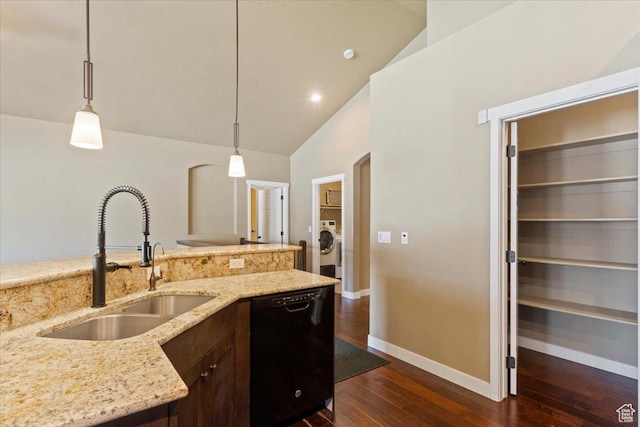 2432 Field Stone Way, Layton, UT 84041 - kitchen with dishwasher, a sink, washer / clothes dryer, lofted ceiling, and baseboards