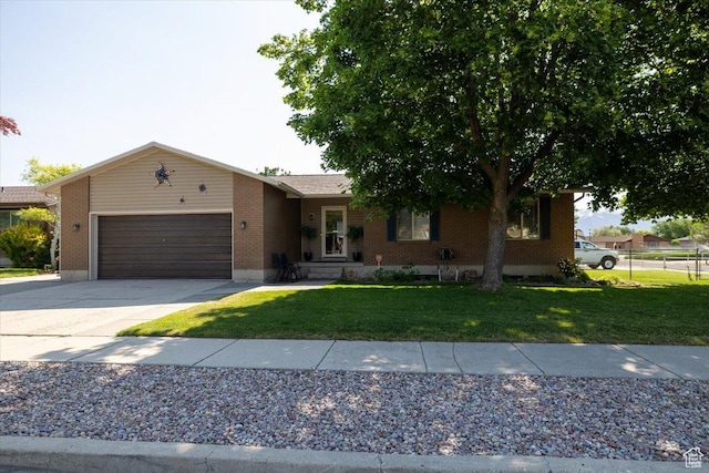 6837 S Baldwin Ave, West Jordan, UT 84084 - single story home with a garage, concrete driveway, a front yard, and brick siding