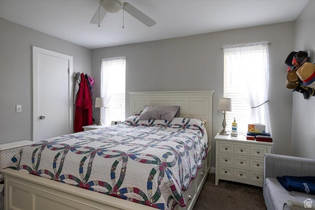 6837 S Baldwin Ave, West Jordan, UT 84084 - bedroom with dark colored carpet and a ceiling fan