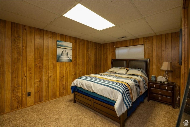 6837 S Baldwin Ave, West Jordan, UT 84084 - bedroom with carpet flooring, a drop ceiling, and wooden walls