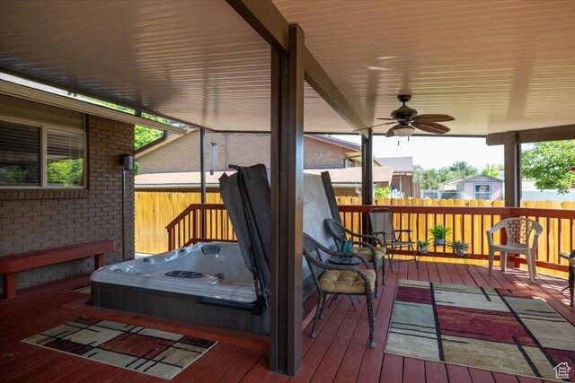6837 S Baldwin Ave, West Jordan, UT 84084 - wooden deck with an outdoor hot tub and a ceiling fan