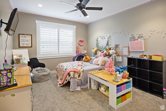 2609 W 3075 S, West Haven, UT 84401 - bedroom featuring carpet, recessed lighting, a ceiling fan, crown molding, and baseboards