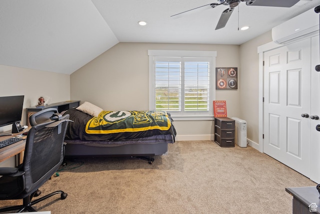 2609 W 3075 S, West Haven, UT 84401 - carpeted bedroom with a wall mounted AC, vaulted ceiling, ceiling fan, baseboards, and recessed lighting