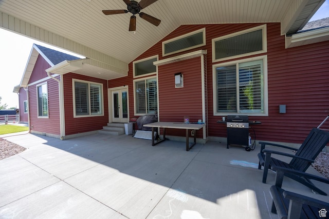 2609 W 3075 S, West Haven, UT 84401 - view of patio / terrace with entry steps, ceiling fan, grilling area, and french doors