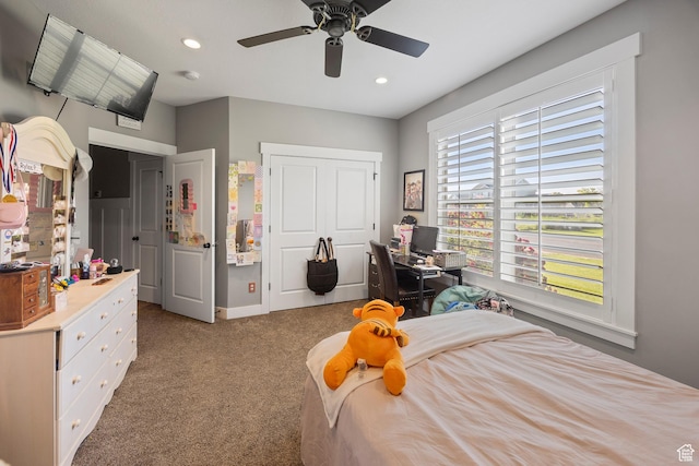 2609 W 3075 S, West Haven, UT 84401 - carpeted bedroom with recessed lighting, a desk, a ceiling fan, and a closet