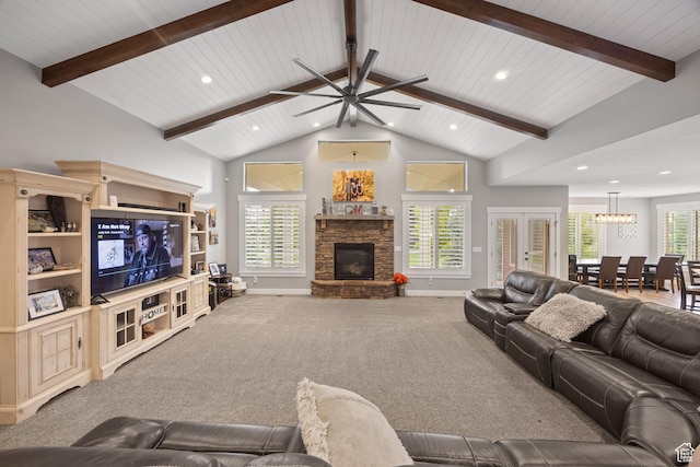 2609 W 3075 S, West Haven, UT 84401 - living room with a fireplace, a ceiling fan, recessed lighting, carpet floors, and baseboards