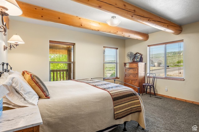 125 W Persimmon Dr Unit 2, Garden City, UT 84028 - bedroom featuring carpet, beamed ceiling, and baseboards