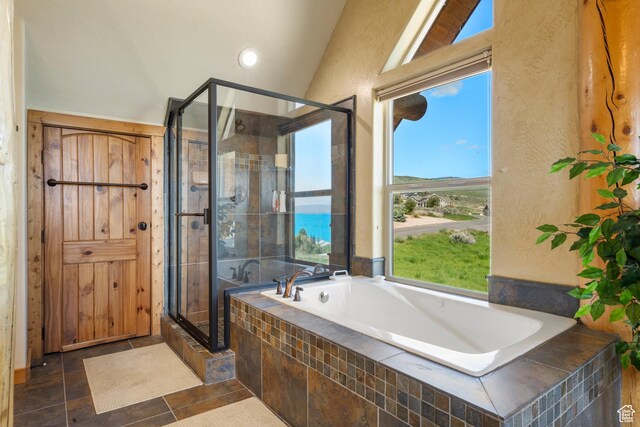 125 W Persimmon Dr Unit 2, Garden City, UT 84028 - full bath with a bath, a stall shower, lofted ceiling, and recessed lighting