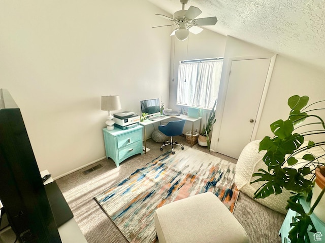 1175 S Canyon Rd E Unit 81, Ogden, UT 84404 - office space featuring lofted ceiling, ceiling fan, a textured ceiling, and carpet
