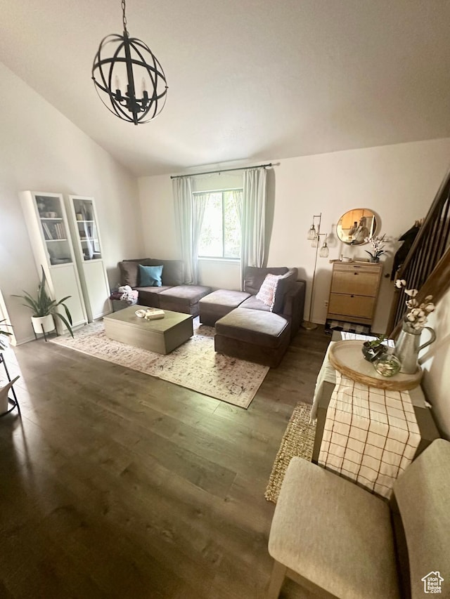 1175 S Canyon Rd E Unit 81, Ogden, UT 84404 - living room featuring wood finished floors, a chandelier, and lofted ceiling