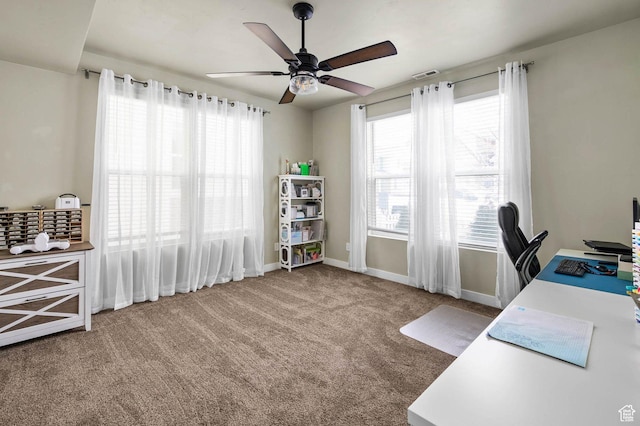 5128 W Stockfield Ln N, Herriman, UT 84096 - home office with a ceiling fan, carpet floors, plenty of natural light, and baseboards
