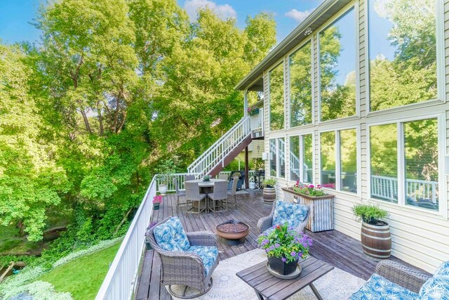 4862 S Kiwana Dr, South Ogden, UT 84403 - wooden deck with outdoor dining area and stairs
