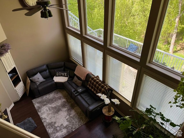 4862 S Kiwana Dr, South Ogden, UT 84403 - living room with dark wood-style flooring and a ceiling fan