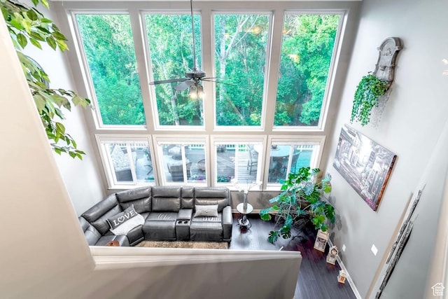 4862 S Kiwana Dr, South Ogden, UT 84403 - living area featuring wood finished floors and ceiling fan
