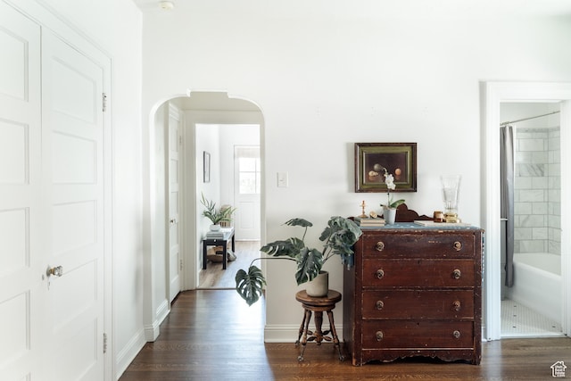 19 S 800 E Unit 3, Salt Lake City, UT 84102 - corridor featuring arched walkways, dark wood finished floors, and baseboards