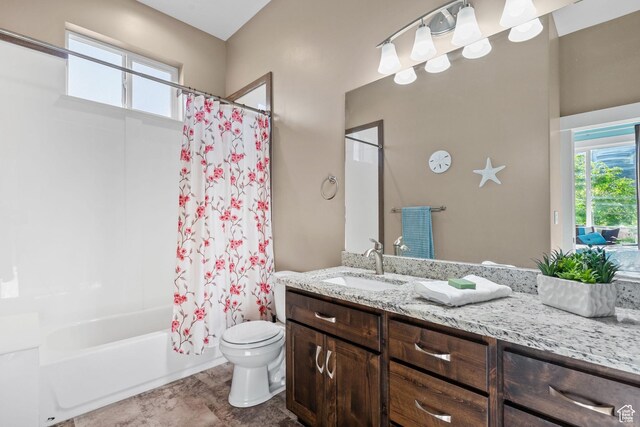 588 S 100 E, Mantua, UT 84324 - bathroom featuring toilet, vanity, and shower / bath combo with shower curtain