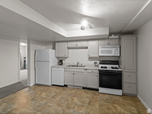 164 S 400 E, Fairview, UT 84629 - kitchen with white appliances, a sink, light countertops, baseboards, and a textured ceiling