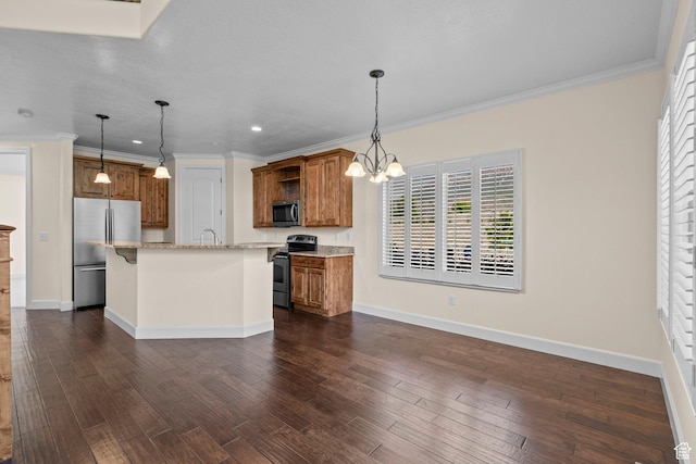 923 W 965 N, Orem, UT 84057 - kitchen with appliances with stainless steel finishes, brown cabinets, open shelves, an island with sink, and recessed lighting
