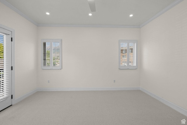 923 W 965 N, Orem, UT 84057 - spare room featuring ornamental molding, light colored carpet, a ceiling fan, recessed lighting, and plenty of natural light