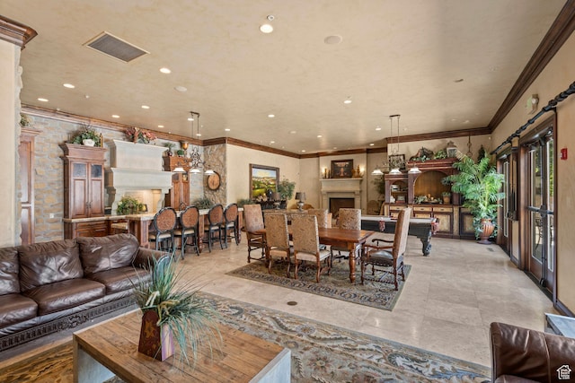 923 W 965 N, Orem, UT 84057 - living area with recessed lighting, a fireplace, and crown molding