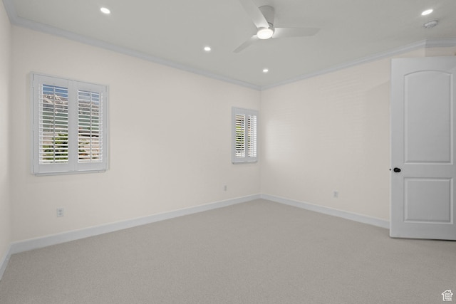 923 W 965 N, Orem, UT 84057 - unfurnished room with a ceiling fan, crown molding, light colored carpet, recessed lighting, and baseboards