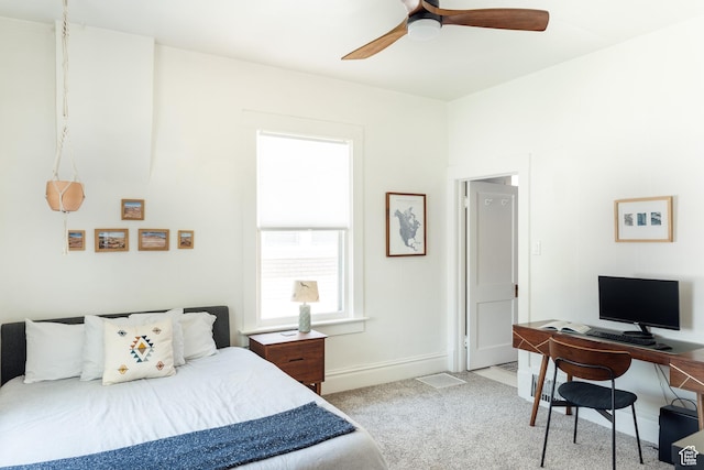 336 S Douglas St S, Salt Lake City, UT 84102 - bedroom with carpet, an office area, baseboards, and ceiling fan