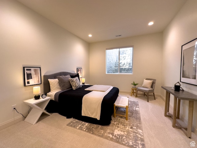 4893 W Ridge Rock Cir, Herriman, UT 84096 - bedroom featuring light carpet, recessed lighting, and baseboards